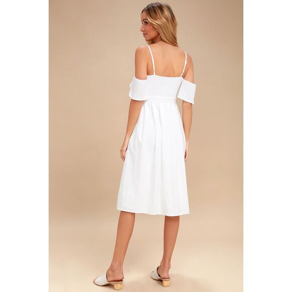 Lulu’s I've Got Love White Off-the-Shoulder Midi Dress size medium - Picture 4 of 15